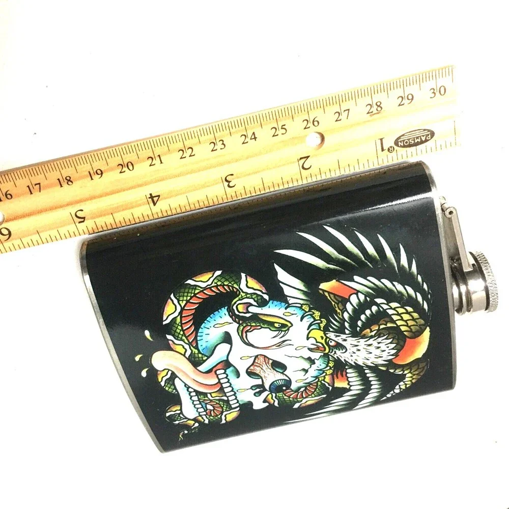 Ed Hardy By Christian Audigier 7 oz Flask Skull Eagle Tattoo Rockabilly Punk